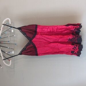 Victoria's Secret Red Mini Silk Slip Dress Nightgown Vintage 2001 Lace Y2k